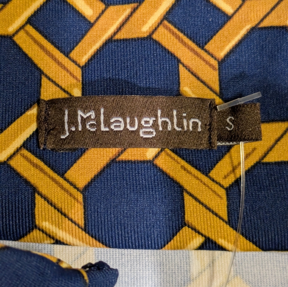 NWT Women's J. McLaughlin Bedford Quarter Zip Catalina Cloth Blue & Gold | Sz S - Picture 3 of 11